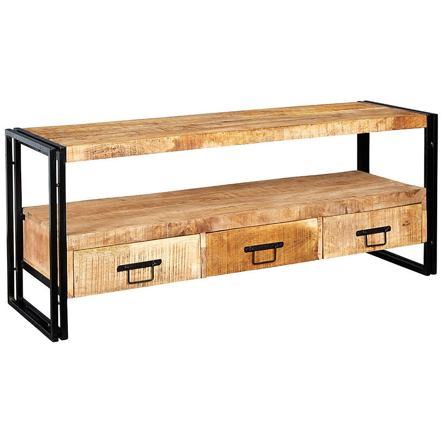 Rivetta Natural Large Industrial Mango Wood 3 Drawer TV Unit - image 5