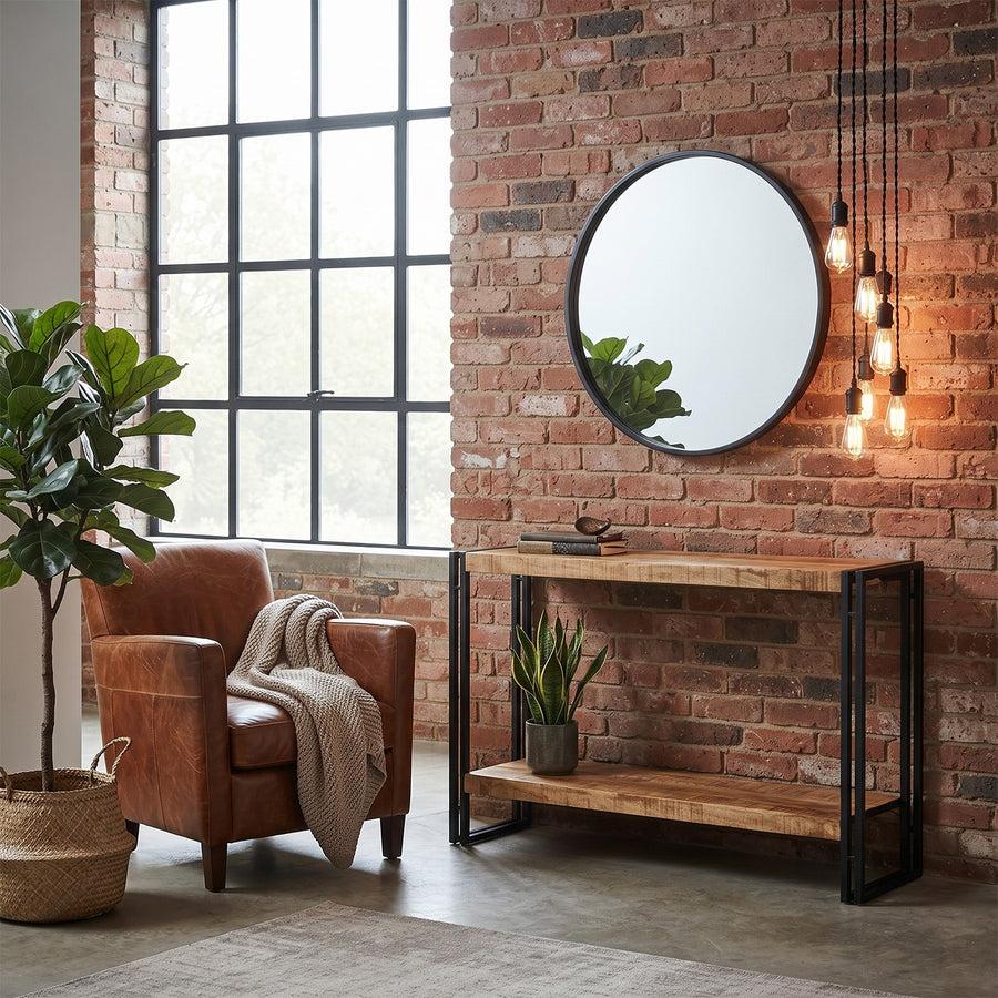Rivetta Natural Industrial Mango Wood and Metal Console Table