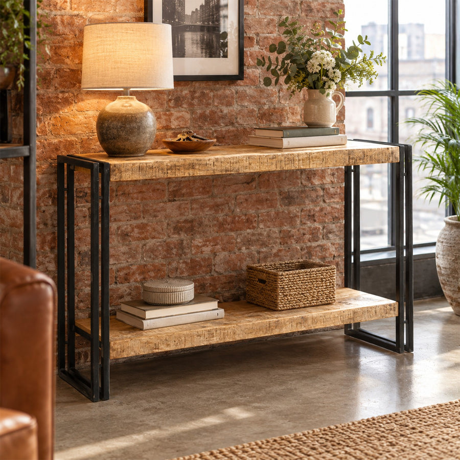Rivetta Natural Industrial Mango Wood and Metal Console Table - image 2
