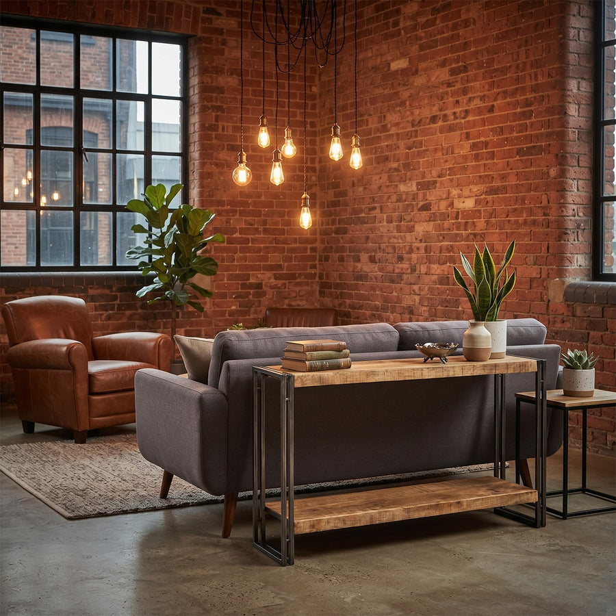 Rivetta Natural Industrial Mango Wood and Metal Console Table - image 3