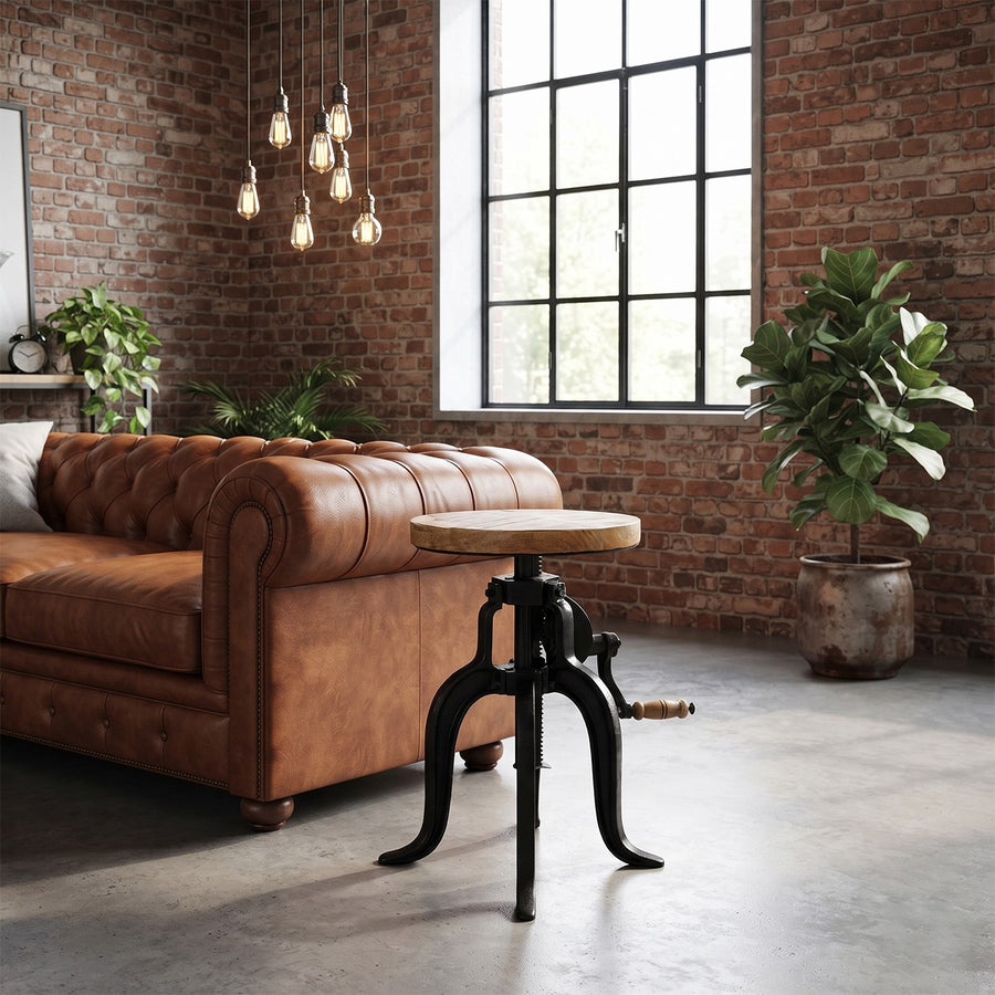 Rivetta Natural Industrial Height Adjustable Crank Side Table