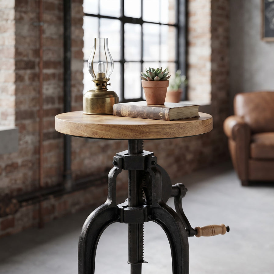 Rivetta Natural Industrial Height Adjustable Crank Side Table - image 2