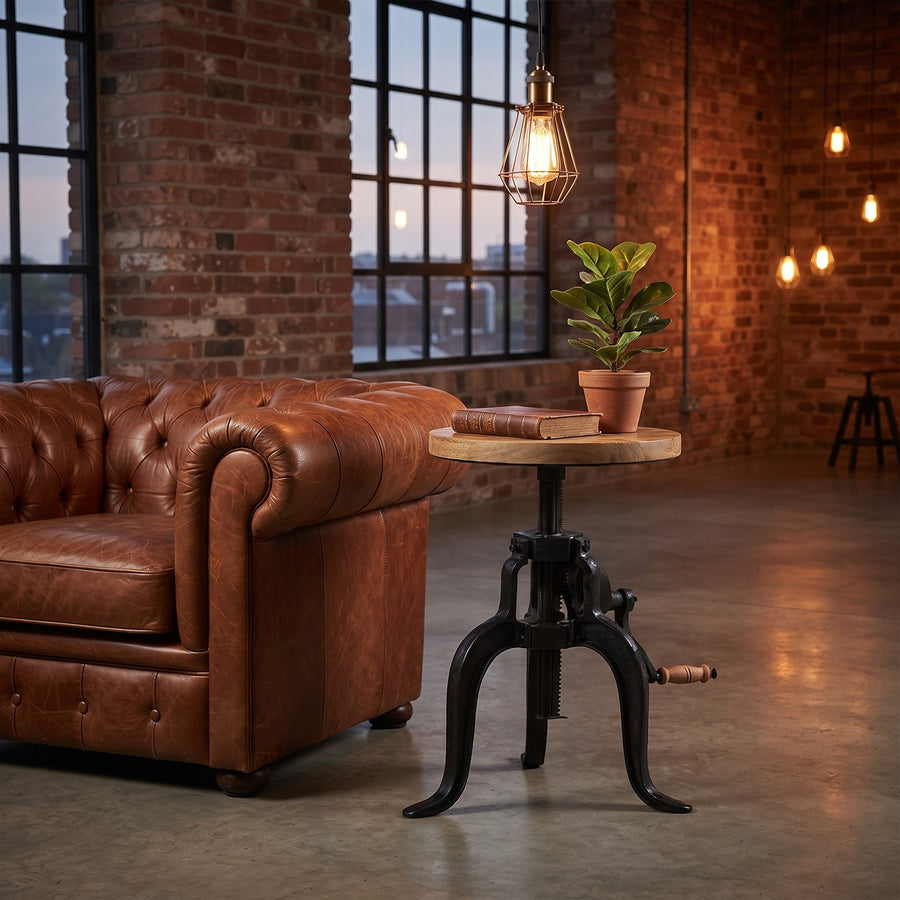 Rivetta Natural Industrial Height Adjustable Crank Side Table - image 3