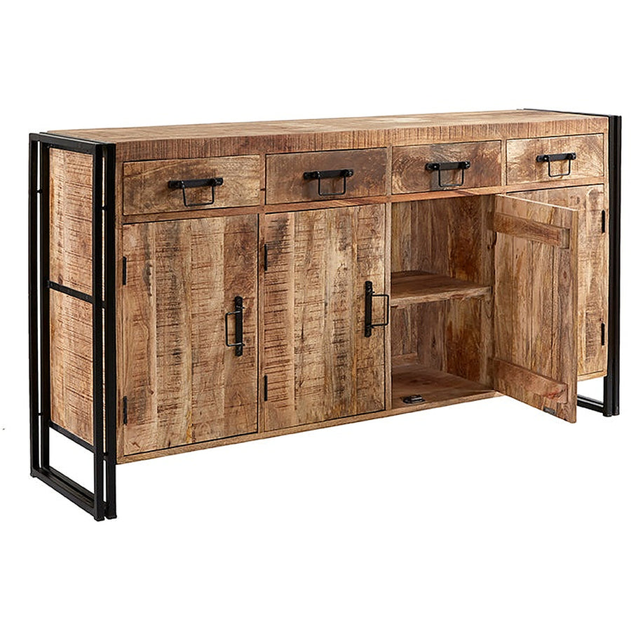 Rivetta Natural Extra Large Industrial 4 Drawer 4 Cupboard Sideboard