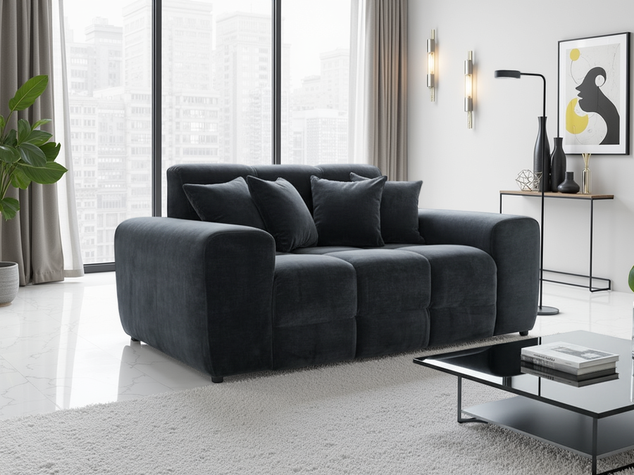 Bamburgh Black Quilted 2 Seater Sofa