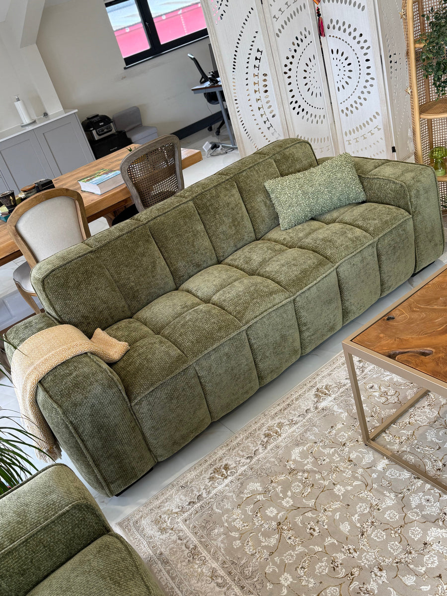 Rydal Olive Channel Tufted 3 Seater Sofa – view 4