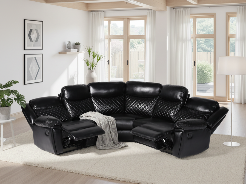 Myra Recliner Sofa Large Corner in Black