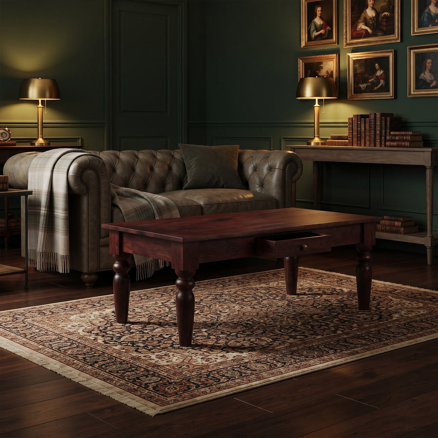 Ambera Mahogany Traditional Solid Mango 2 Drawer Coffee Table - image 3