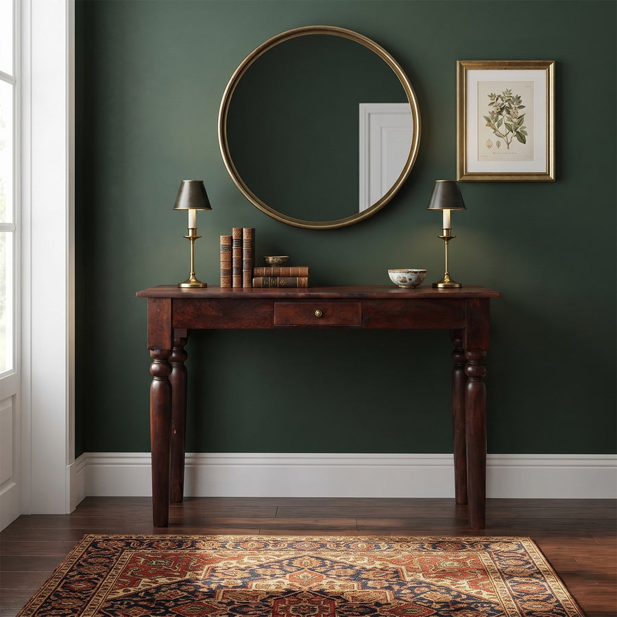 Ambera Mahogany Traditional Solid Mango Console Table with Drawer