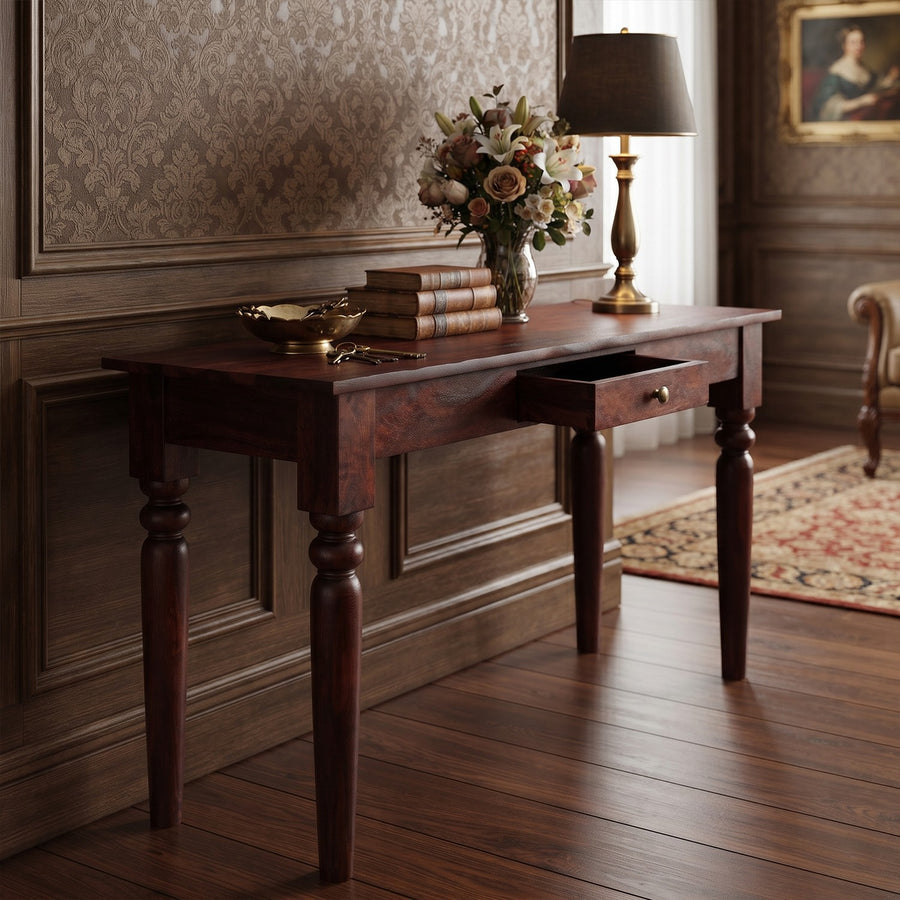 Ambera Mahogany Traditional Solid Mango Console Table with Drawer - image 2