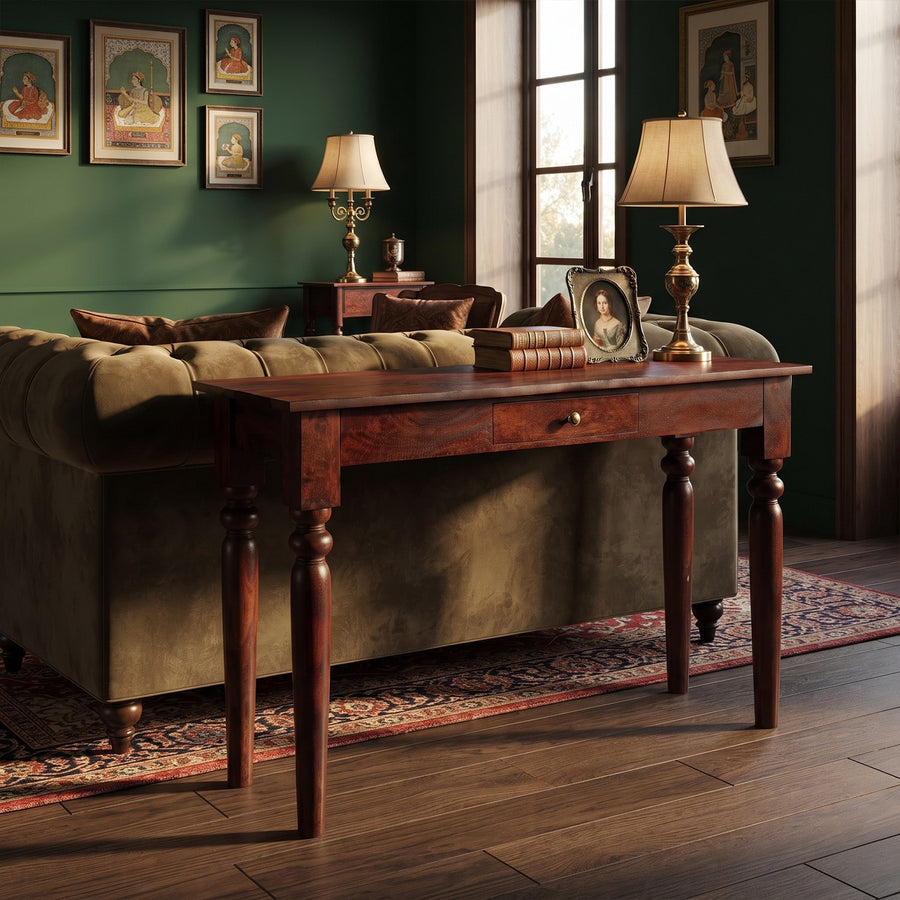 Ambera Mahogany Traditional Solid Mango Console Table with Drawer - image 3
