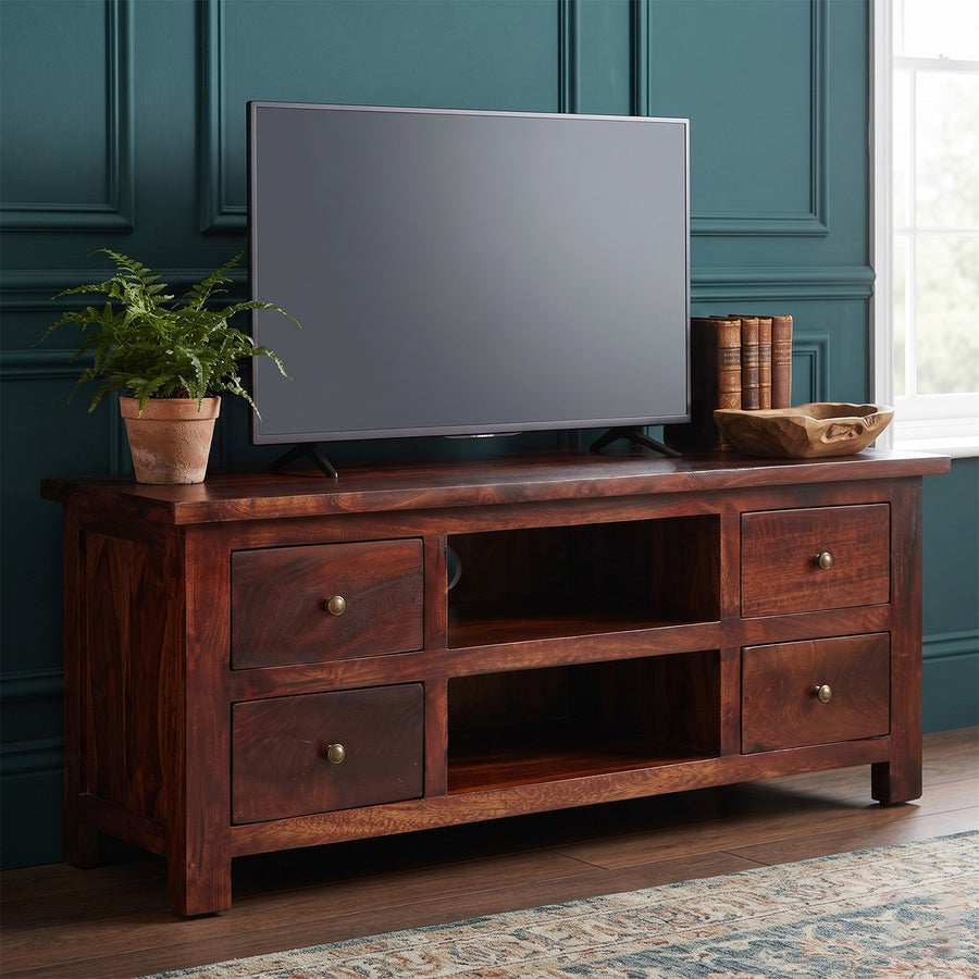 Ambera Mahogany Traditional Solid Mango 4 Drawer TV Cabinet - image 2