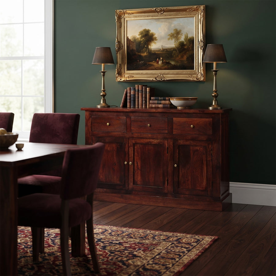 Ambera Mahogany Large Traditional Solid Mango 3 Door Sideboard