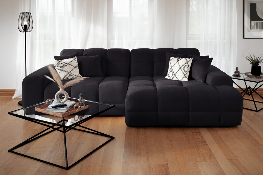 Bamburgh Black Quilted Right Hand Facing Corner Sofa – view 2