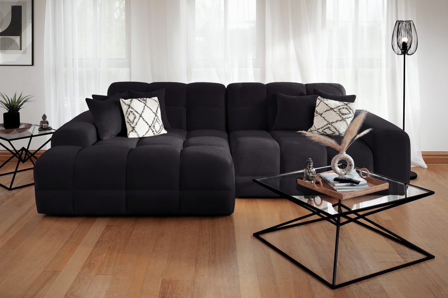Bamburgh Black Quilted Left Hand Facing Corner Sofa – view 2