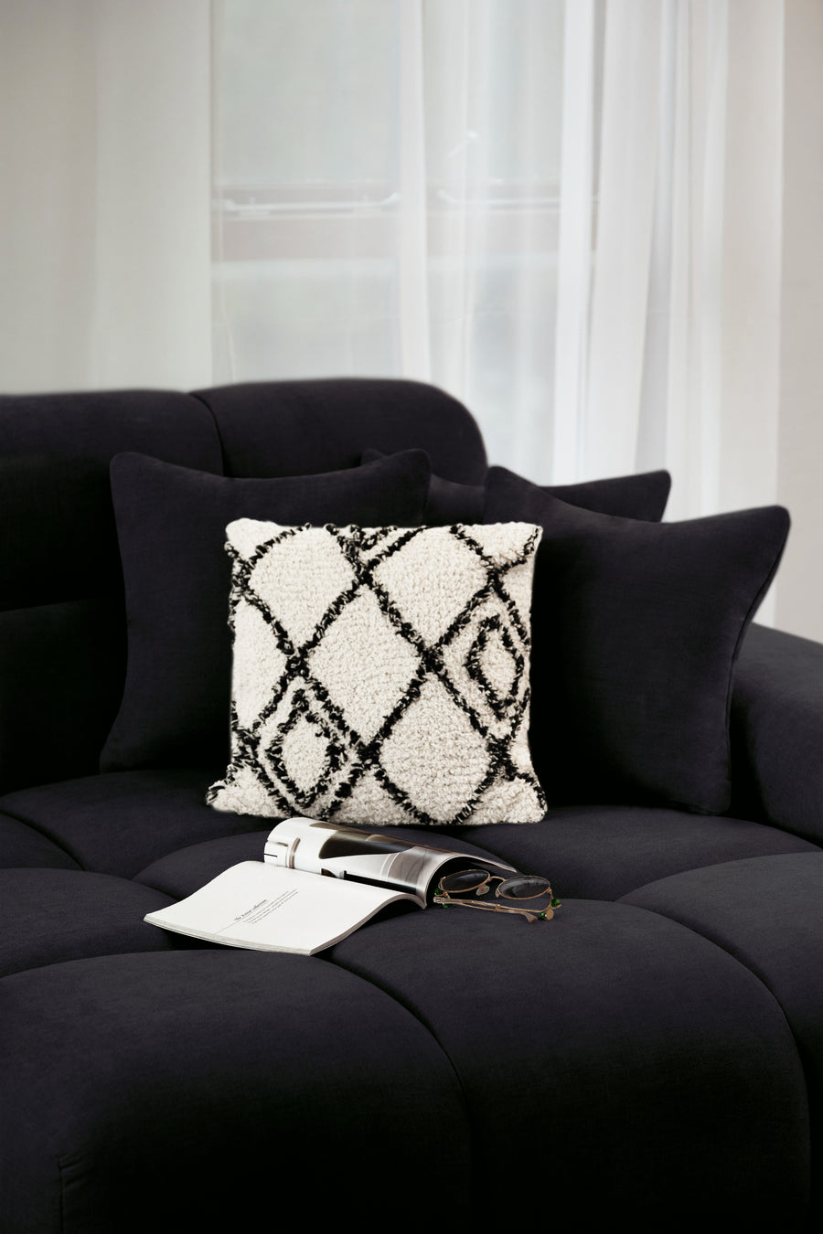 Bamburgh Black Quilted Left Hand Facing Corner Sofa – view 3