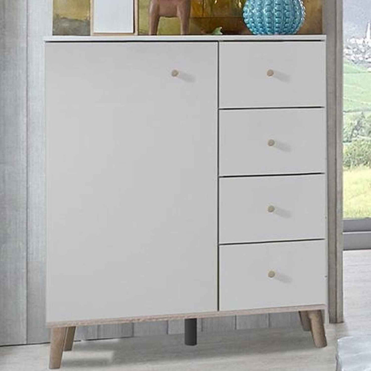 Bramley White 1 Door 4 Drawer Combi Chest