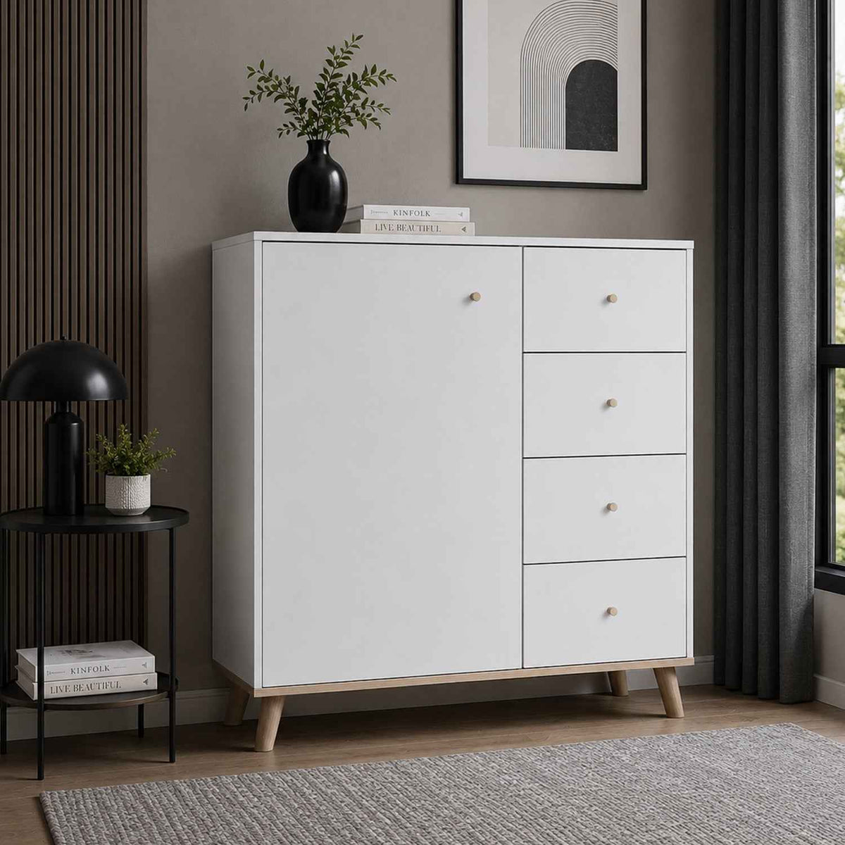 Bramley White 1 Door 4 Drawer Combi Chest