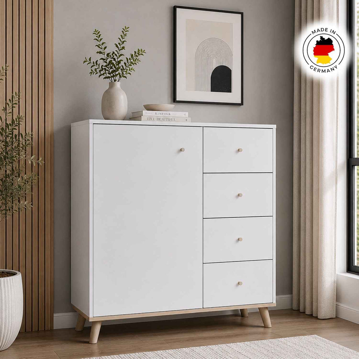 Bramley White 1 Door 4 Drawer Combi Chest