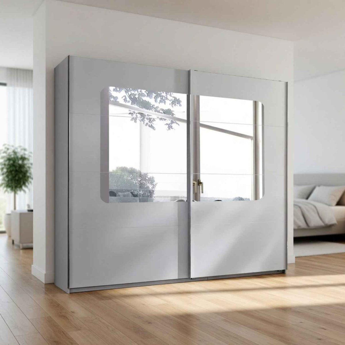 Bramley White and Oak 270cm Sliding Mirrored Wardrobe