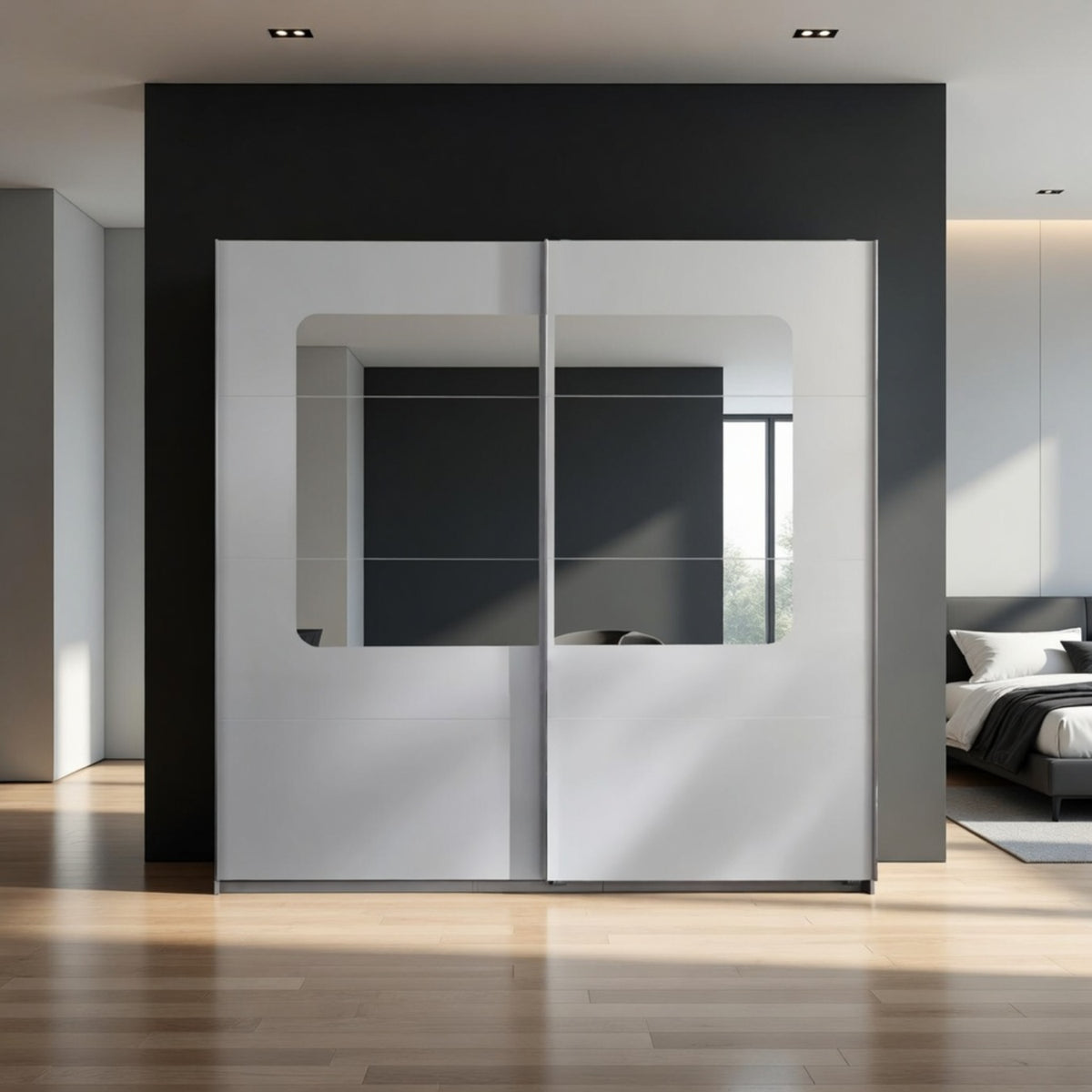 Bramley White and Oak 270cm Sliding Mirrored Wardrobe - image 6