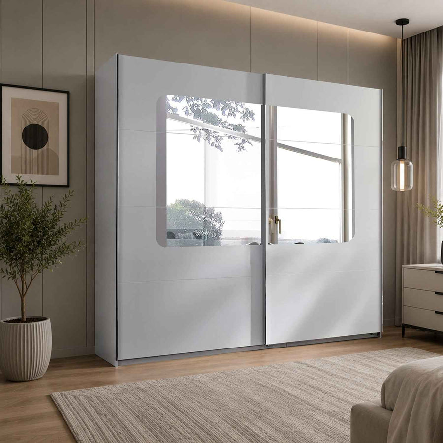 Bramley White and Oak 270cm Sliding Mirrored Wardrobe