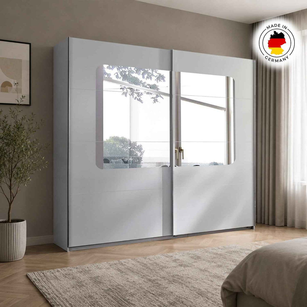 Bramley White and Oak 270cm Sliding Mirrored Wardrobe