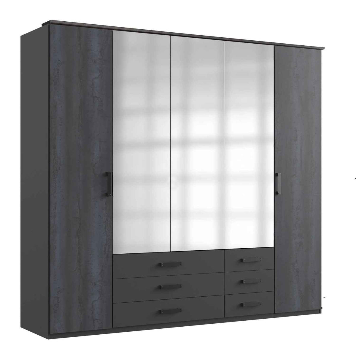 Grasmere Graphite 5 Door Wardrobe with Mirrors and 6 Drawers