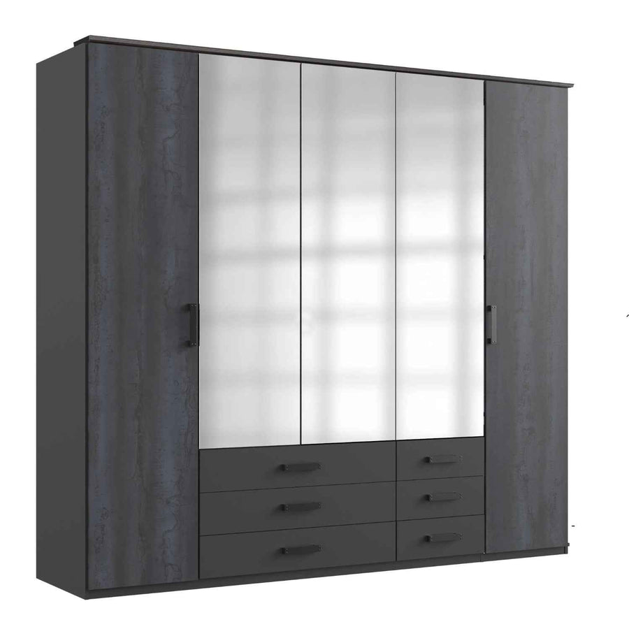 Grasmere Graphite 5 Door Wardrobe with Mirrors and 6 Drawers