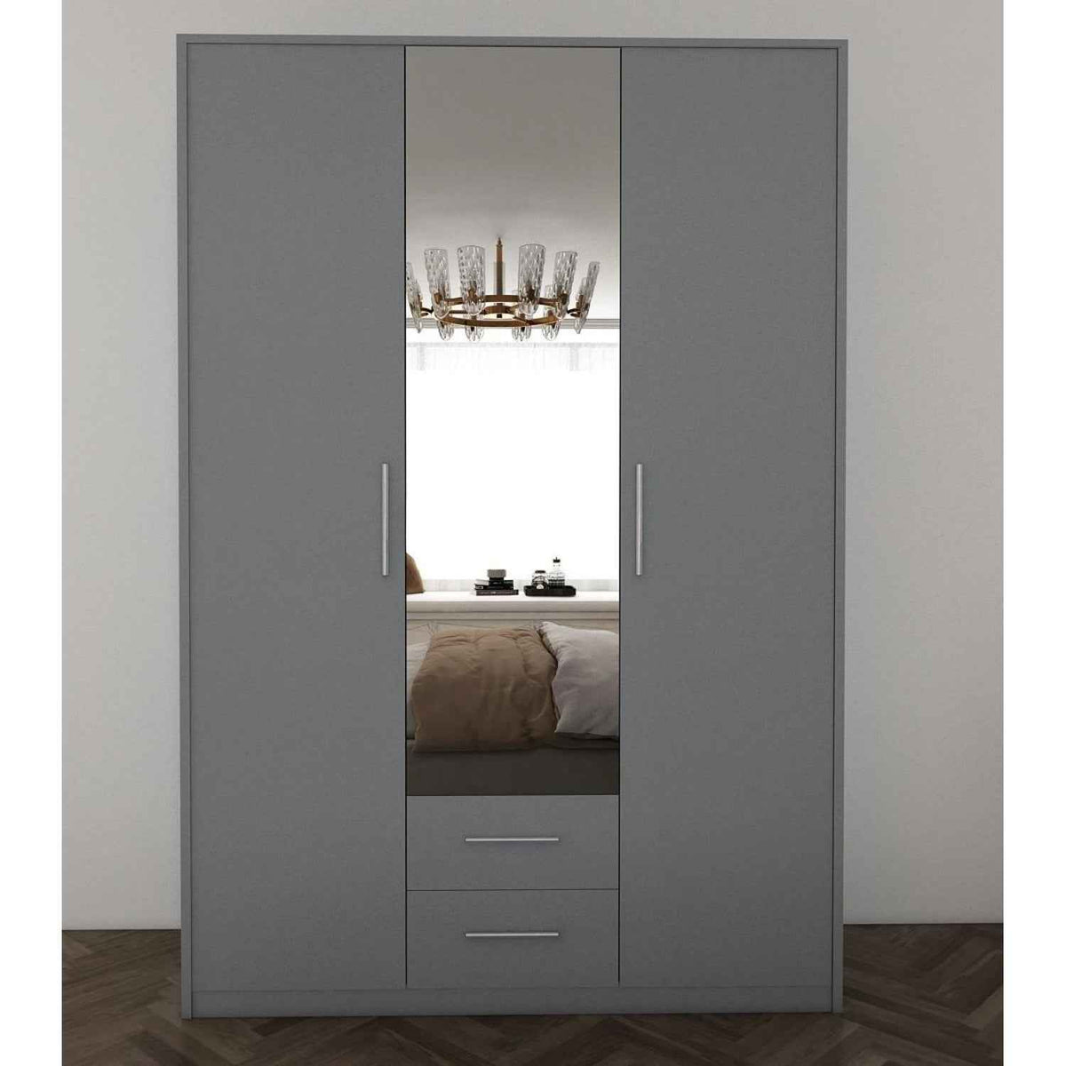 Windsor Grey 3 Door Wardrobe 120cm with Mirror and 2 Drawers