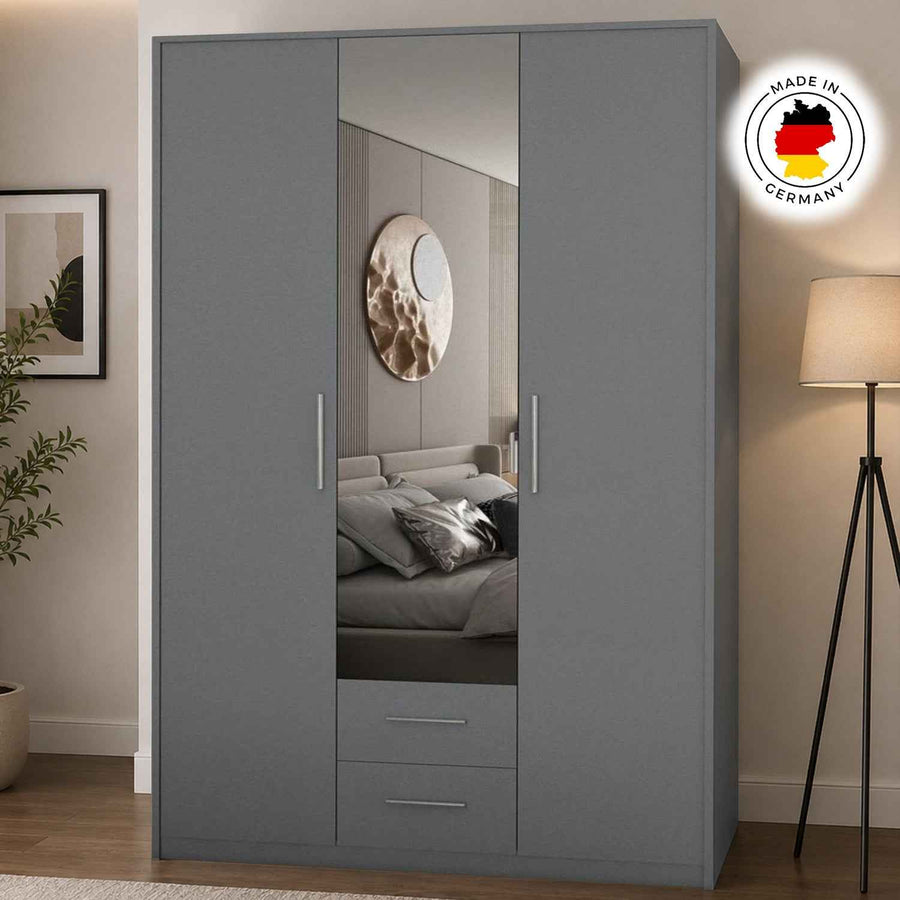 Windsor Grey 3 Door Wardrobe 120cm with Mirror and 2 Drawers