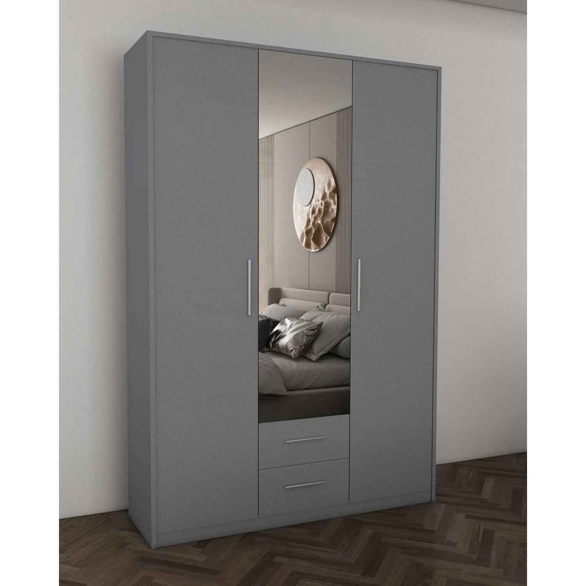 Windsor Grey 3 Door Wardrobe 120cm with Mirror and 2 Drawers