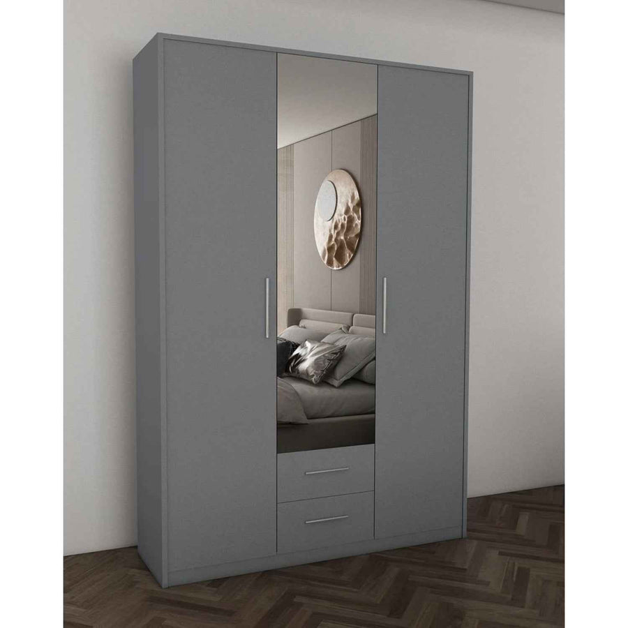 Windsor Grey 3 Door Wardrobe 120cm with Mirror and 2 Drawers