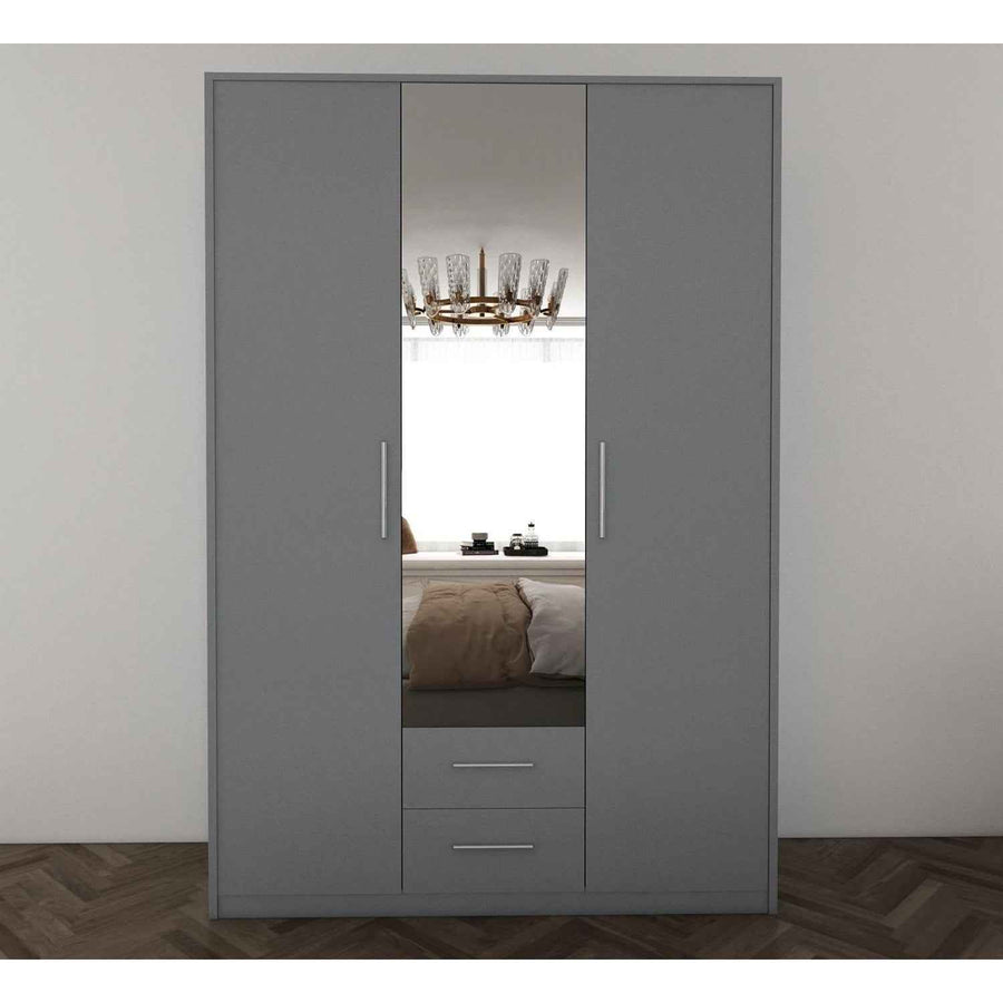 Windsor Grey 3 Door Wardrobe 135cm with Mirror and 2 Drawers