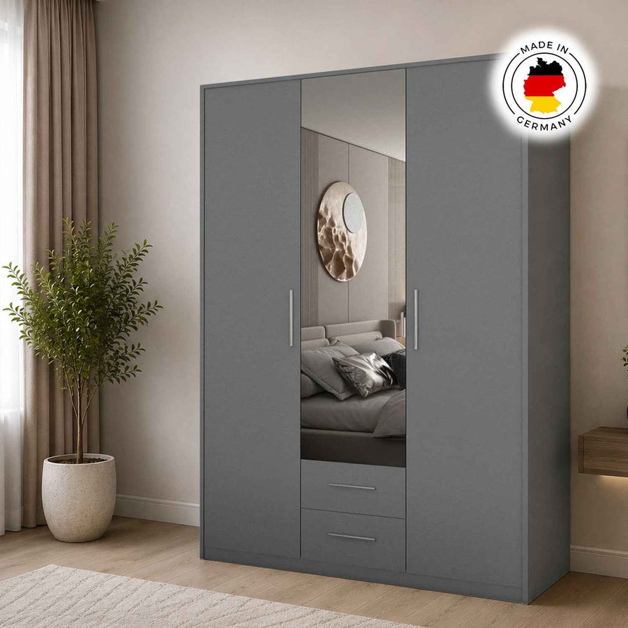 Windsor Grey 3 Door Wardrobe 135cm with Mirror and 2 Drawers