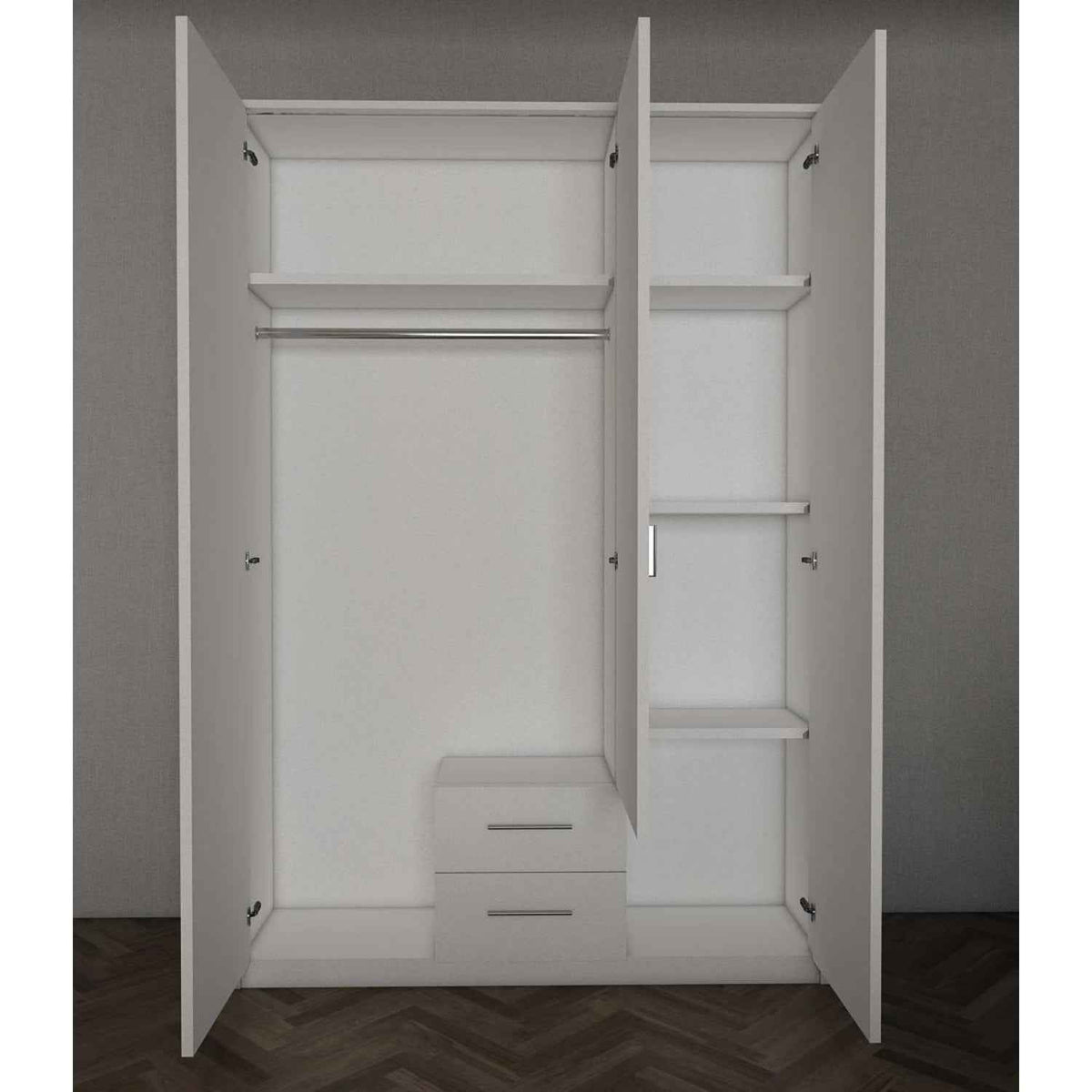 Windsor Grey 3 Door Wardrobe 135cm with Mirror and 2 Drawers