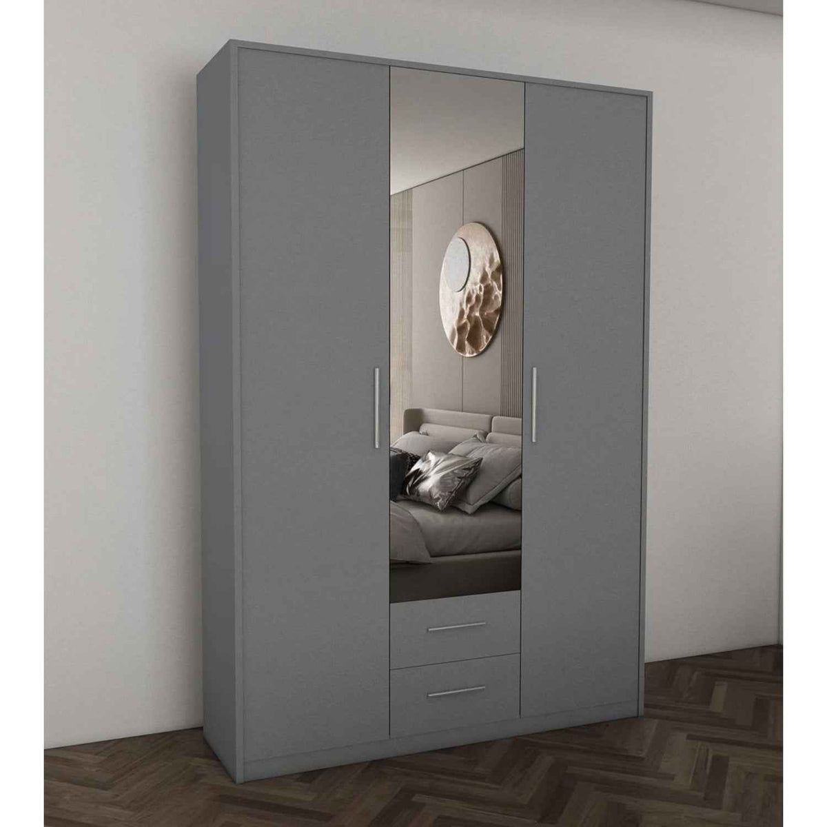 Windsor Grey 3 Door Wardrobe 135cm with Mirror and 2 Drawers