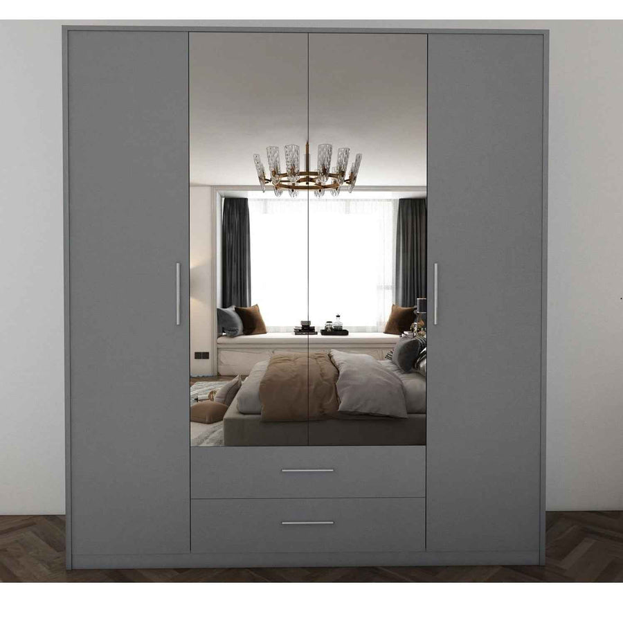 Windsor Grey 4 Door Wardrobe 180cm with Mirrors and 2 Drawers