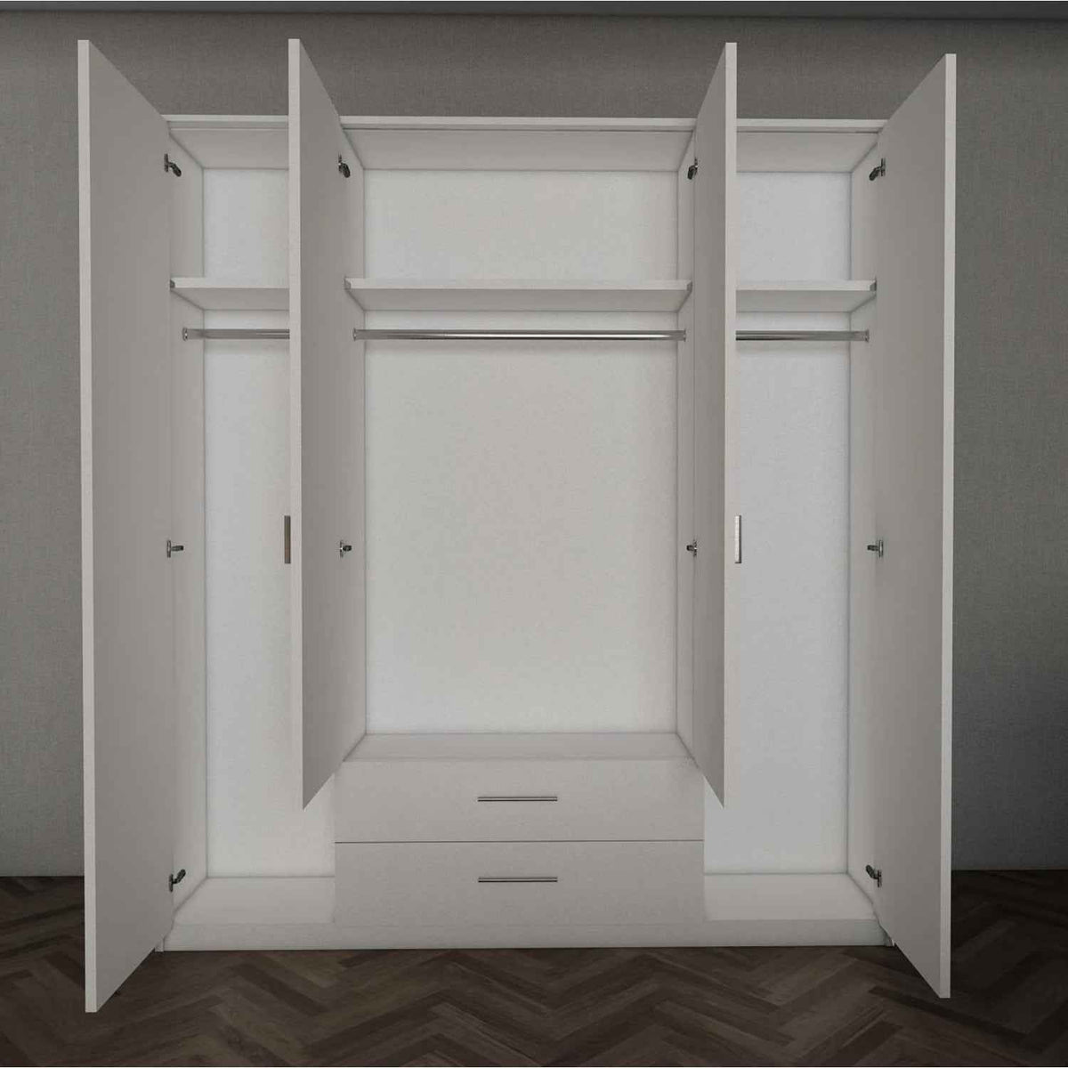 Windsor Grey 4 Door Wardrobe 180cm with Mirrors and 2 Drawers