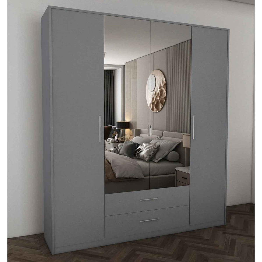 Windsor Grey 4 Door Wardrobe 180cm with Mirrors and 2 Drawers
