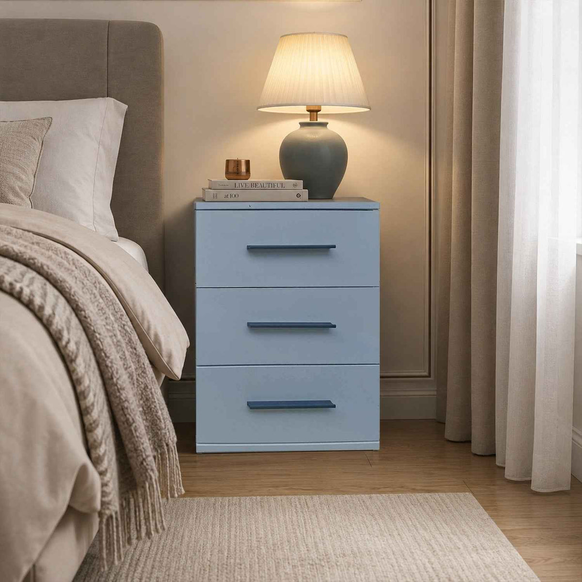 Windsor Grey 3 Drawer Bedside Cabinet