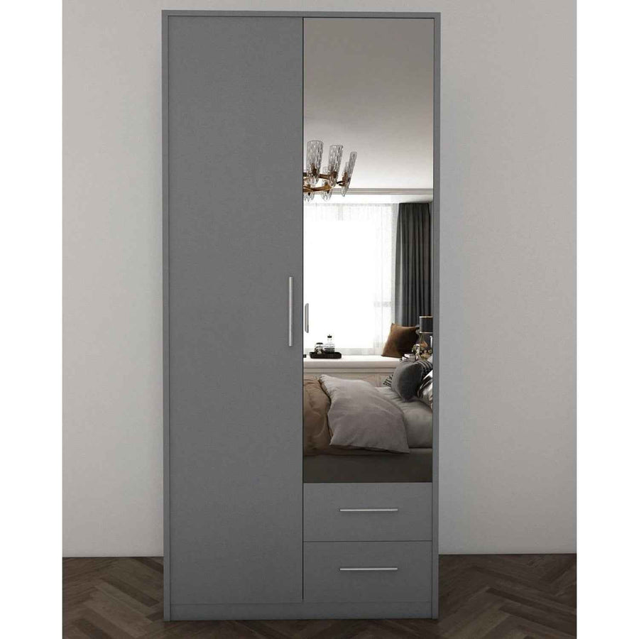 Windsor Grey 2 Door Wardrobe with Mirror and 2 Drawers