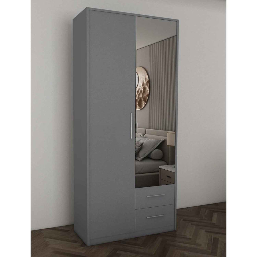 Windsor Grey 2 Door Wardrobe with Mirror and 2 Drawers