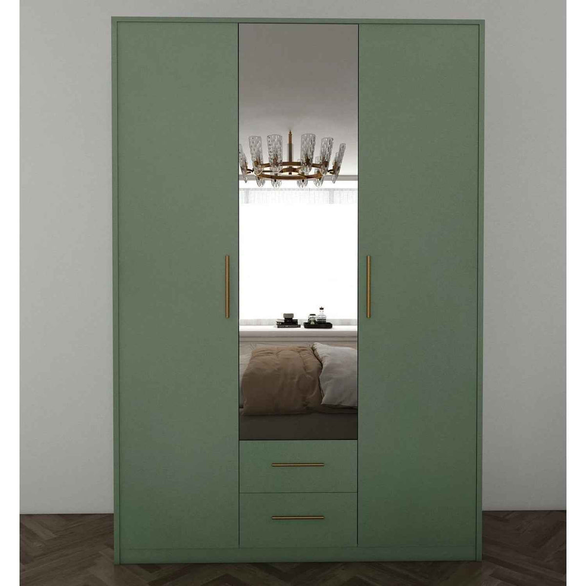 Windsor Green 3 Door Wardrobe 120cm with Mirror and 2 Drawers