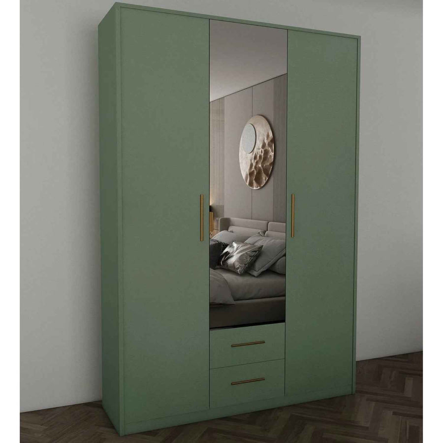 Windsor Green 3 Door Wardrobe 120cm with Mirror and 2 Drawers