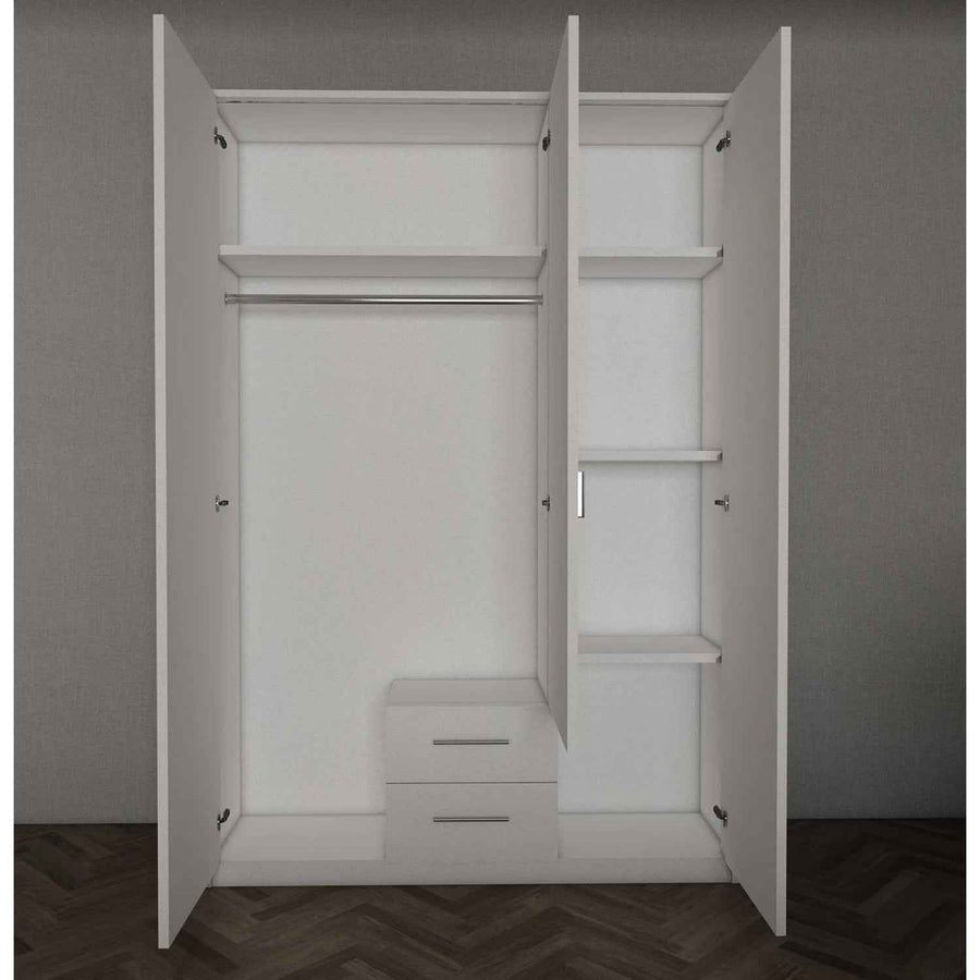 Windsor Green 3 Door Wardrobe 135cm with Mirror and 2 Drawers