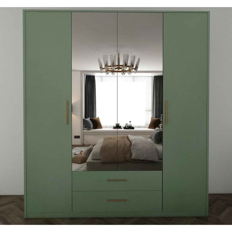 Windsor Green 4 Door Wardrobe 180cm with Mirrors and 2 Drawers