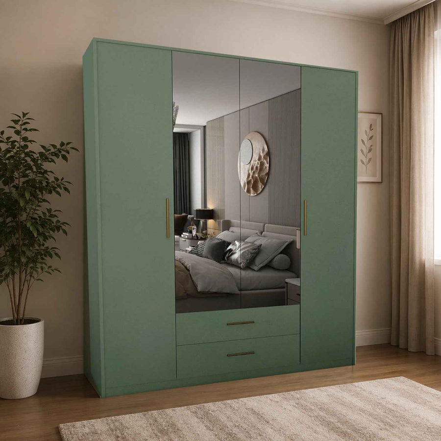 Windsor Green 4 Door Wardrobe 180cm with Mirrors and 2 Drawers