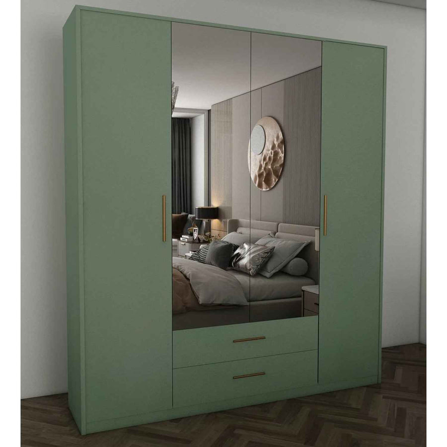 Windsor Green 4 Door Wardrobe 180cm with Mirrors and 2 Drawers