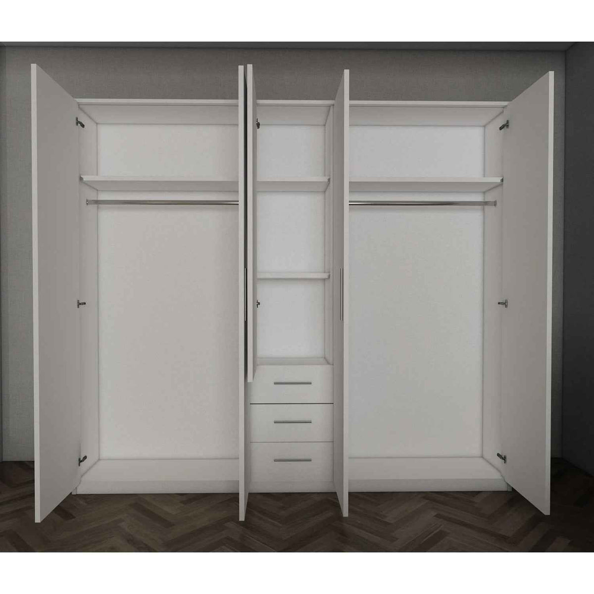 Windsor Green 5 Door Wardrobe 200cm with Mirror and 3 Drawers